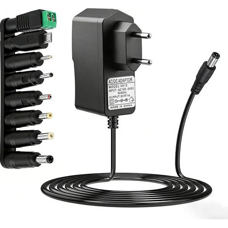 6V 1A Alimentation Adaptateur Secteur avec 8 Connecteurs Chargeur AC 100-240V vers DC 6Volt 1000mA pour Routeur Bande LED Caméra CCTV Câble d'alimentation de Remplacement pour Chargeur de Batterie