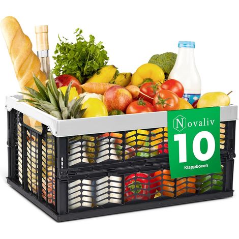 10 caisses pliables robustes, 30 L, gris/noir