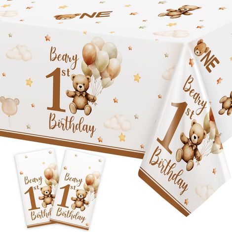 2er Set Tischdecke 1. Geburtstag Junge Teddybär 137x274cm wasserdicht