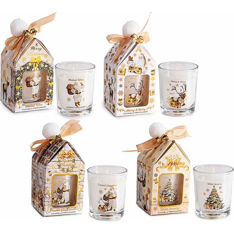 Candele profumate di Natale in bicchiere di vetro con decori Babbo Natale, set da 8 pezzi, Candela: Ø 5,5 cm x 6,5 H