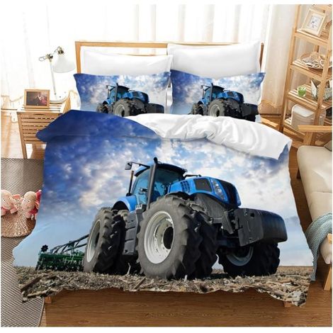 Housse de Couette Tracteur,3D Motif Tracteur Parure de Lit 3 Pièces,Motif tracteurs pour Enfant 2 taies d'oreiller 200x200 cm - YDR (1/4)