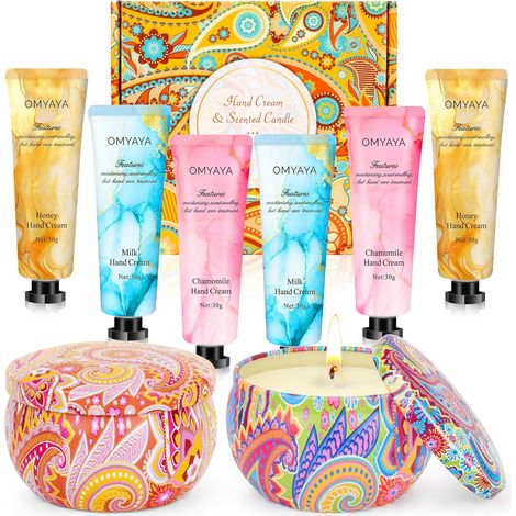 Coffret Cadeau Femme丨Saint-Valentin,Anniversaire,Saint-Valentin, Fête des Mères,丨4 Creme Main & 4 Bougie Parfumées &4 Patch Yeux 丨Coffret Femme Pour Maman, épouse, Grand-mère, Tante (1/5)