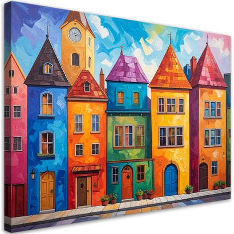 Image sur Toile, Bâtiments colorés abstraits maisons,30x20 (1/4)