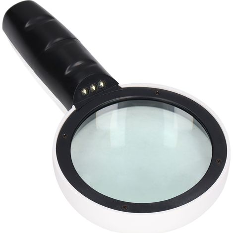 Loupe grossissante 30X HD à main avec éclairage LED 3 lumières, verre optique double couche, cadre ABS noir et blanc 85mm, interrupteur antidérapant, pour seniors et loisirs (1/5)