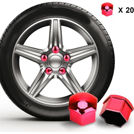 Radmutternschutzkappen – 20 Stück aus rotem ABS-Kunststoff, 21 mm