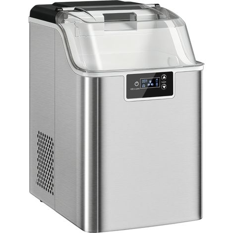 Machine à glaçons distributeur inox argenté production 20kg/24h réservoir 2,1L, double remplissage eau, minuterie + programme nettoyage auto 15min, silencieux 46dB avec hublot visuel (1/5)