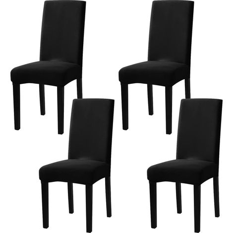 Stuhlhussen 4er Set, Stretch, Abnehmbar, Waschbar, Schwarz (1/5)