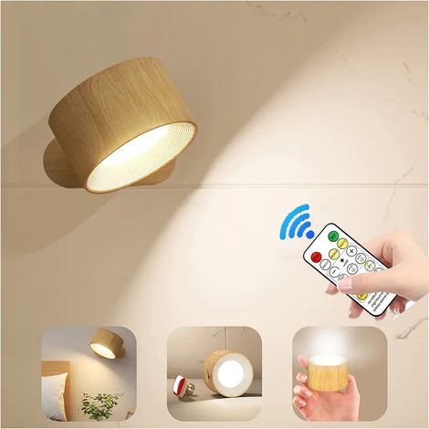 Applique murale LED avec télécommande, veilleuse rechargeable, 3 températures de couleur et rotation magnétique à 360°, lumière sans fil (1/5)