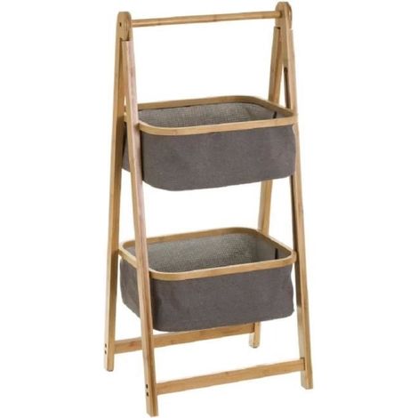Étagère de rangement avec 2 panier en bambou-tissu coloris naturel-gris - Longueur 45 x Profondeur 36 x Hauteur 98 cm-JUANIO (1/4)