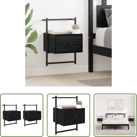 Holz Nachttisch -  Nachttisch 2 pcs Schwarz Eichen-Optik 35 x 30 x 51 cm