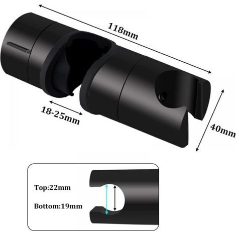 Support Universel de Pommeau de Douche en ABS Renforcé Noir Mat - Ajustable pour Barres 18-25 mm (1/5)