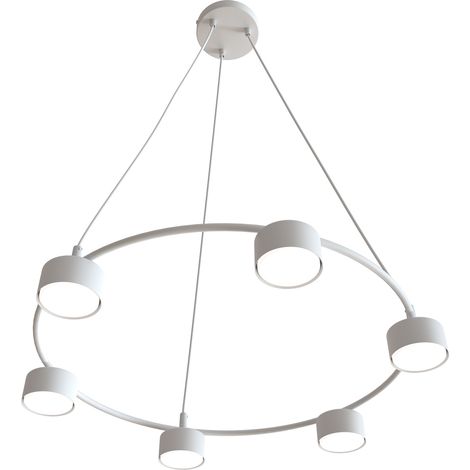 Lampadario Moderno 6 Luci Starlit In Acciaio Bianco Ad Anello E Cilindri (1/5)