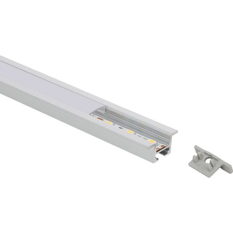 Perfil Aluminio Empotrable con Clips y Tapa Continua para Tiras LED hasta 12 mm con Tapa Continua Aluminio 2 m Blanco traslúcido (1/5)