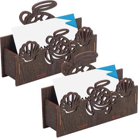 Lot de 2 supports de cartes de visite en bois creux en forme de tortue de mer 11,5 x 9,9 x 4,9 cm – Porte-cartes décoratifs creux pour bureau – Organisateur de cartes postales ouvert (1/5)