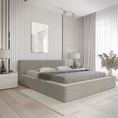 Polsterbett Doppelbett NORFOLK Komplettset 140x200cm in Stoff Ditra Graubeige (1/5)