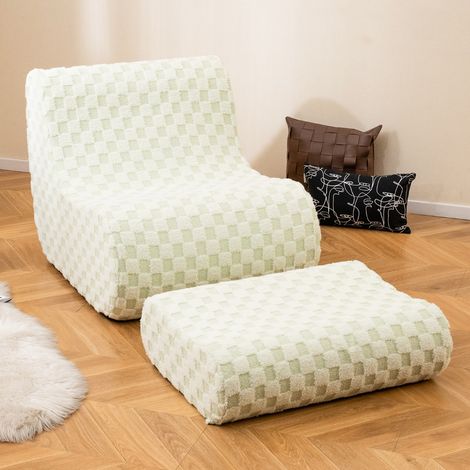 Chaise Pouf avec Ottoman avec Éponge à Haute Élasticité Fond Antidérapant & Housse en Velours Teddy Lavable en Machine Vert (1/3)