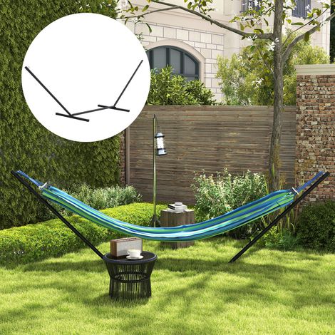 Support pour hamac, cadre robuste, métal recouvert d'époxy noir, dimensions : 3,60 m (L) x 0,92 m (l) x 1,12 m (H) (1/5)