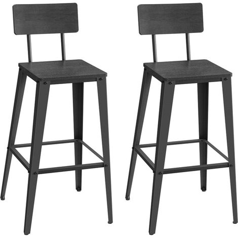 Tabouret bar industriel lot de 2 chaise bar cuisine avec dossier cadre en acier montage facile style industriel noir (1/5)