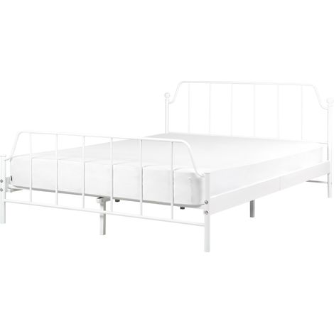 Cama con somier minimalista moderno listones de madera de álamo metal blanco 140 x 200 cm Mauressac