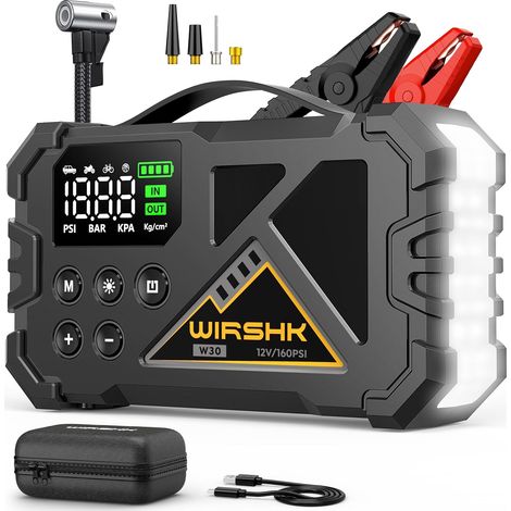Booster Batterie Voiture 8000A avec Compresseur 160 PSI, Démarreur Portable 12V Jump Starter pour Moteurs Essence All ou Diesel 10.0L, Pinces de sécurité intelligentes, LED d'urgence (1/5)