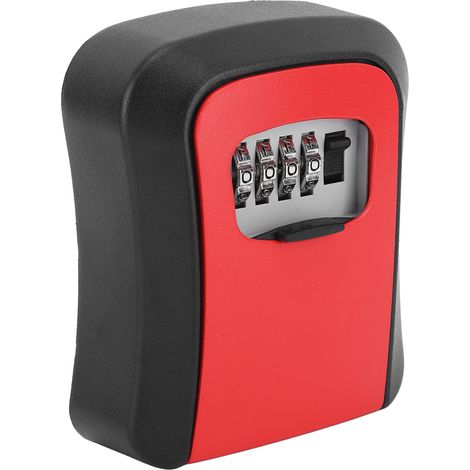 Coffre-fort à clés portable en alliage, à combinaison 4 chiffres, à fixer au mur, pour l'extérieur de la maison ou du garage (rouge). (1/5)