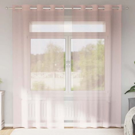 Paire de rideaux voilages à œillets en polyester rose clair 140 x 225 cm (2 pièces) - PANGIVO (1/5)