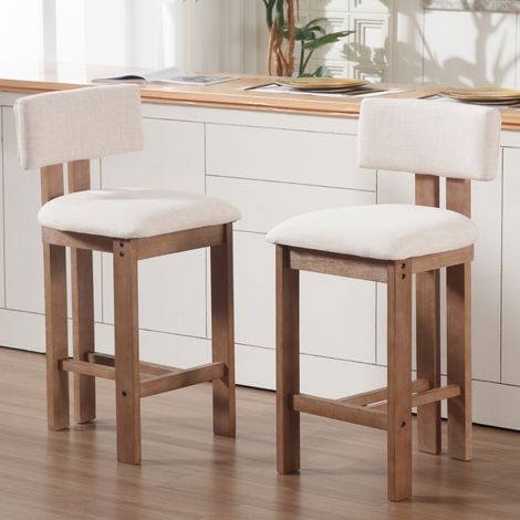 Wahson 2 PZ Sgabelli da Cucina in Tessuto di Lino Sgabello, Sgabelli Cucina con Gambe Sedie Alte Senza Braccioli Sgabelli Rustiche per Sala da Pranzo/Ristorante/Bar, Beige