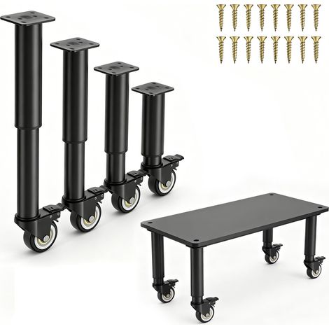 4 Pièces Pied de Meuble Reglable avec roulettes Pivotantes à 360 °, Réglables en Hauteur 31.5-45 cm, pour Canapé, Lit, Armoire, Table, Meubles (31.5cm-45cm) (1/5)