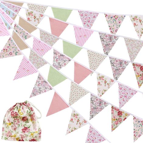 1 guirlande en tissu, fanion triangulaire en coton, motif floral et graphique, pour décoration extérieure et intérieure (1/5)