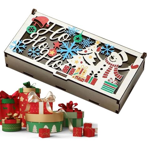 Weihnachtsgeldhalter Saisonale, gravierte Geldumschläge, Holzbox für Weihnachtsmünzen, für Hochzeiten, Partys, Abschlussfeiern, Familienfeste, Büro (1/5)