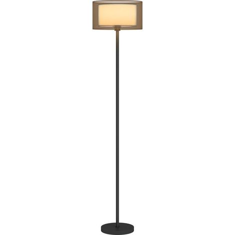 Lampadaire, abat-jour bicolore, interrupteur au pied, métal, noir (1/5)