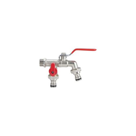 Grifo de doble salida con adaptador para lavadora - Grifo de jardín exterior, resistente a las heladas hasta -10 ℃, resistente a altas temperaturas hasta 120 ℃, inoxidable, apto para lavadora.