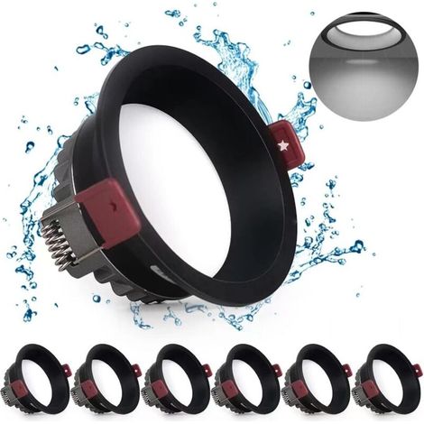 5W LED Recessed Downlight, 6-Pack, 500LM = 50W Incandescent, IP44, Cool White 6000K, AC 220-240V, 75mm Cutout, Round Ceiling Downlight for Bathroom, Kitchen, Living Room, Hallway (Black)