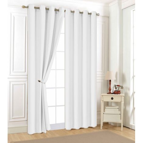 Lot de 2 rideaux uni 140 x 240 cm – 100 % microfibres – Prêt à poser avec 8 anneaux – Couleur blanc – Rêves & Déco