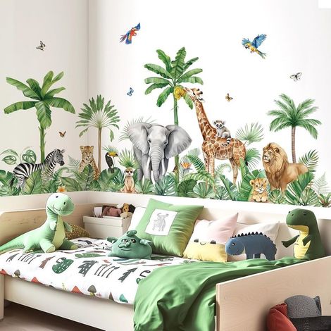 XXL wall decals for children: jungle animals, tree, safari wall decal, giraffe, elephant, leopard, tropical leaves – wall decoration for baby and children's rooms (1/5)