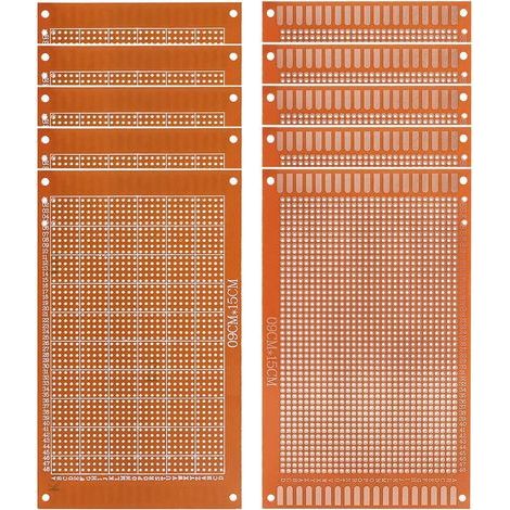 10 placas de prototipos PCB universales de 9 x 15 cm, placa de prototipos de una sola cara, placa de prototipos PCB universal de baquelita para proyectos de soldadura y electrónica. (1/5)