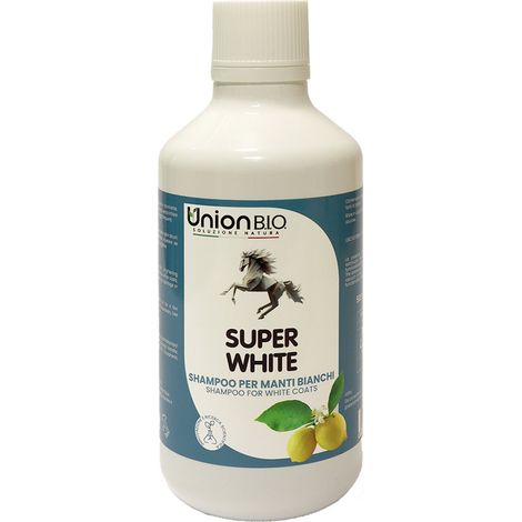 SUPER WHITE Shampoo delicato naturale ad azione sbiancante e ravvivante, ricco di estratti vegetali sinergici per cavalli 500 ml