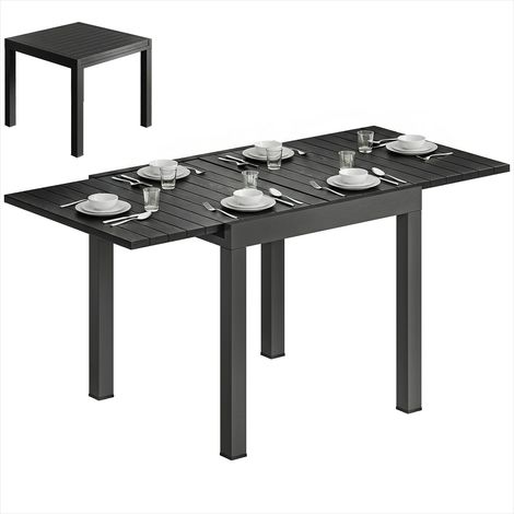 Table de jardin extensible aluminium effet bois noir 80-160 cm (1/5)