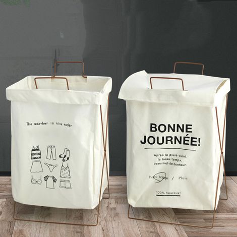 Panier à linge X-Frame pliable avec sac, waterproof multifonctionnel pour appartement/dorm, avec cadre métal et toile coton-lin, blanc S (1/5)