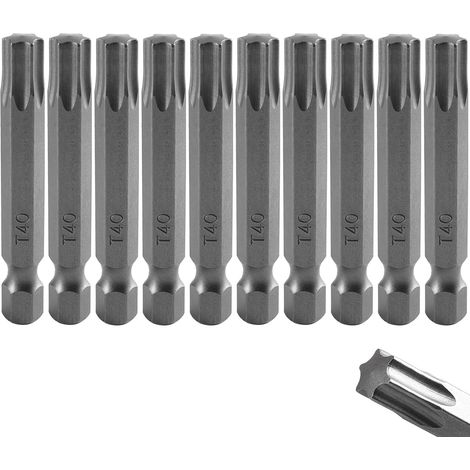 Lot de 10 embouts Torx T40 de 50 mm de long, tige hexagonale 1/4", jeu d'embouts Torx en acier S2 (1/5)