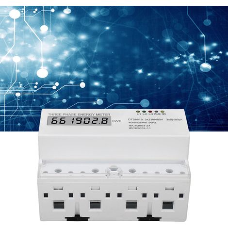 Dreiphasen-Stromzähler mit DIN-Schienen-LCD-Anzeige, Standard-Haushaltsstromzähler kWh, 230 V/400 V, 5-100 A. (1/5)