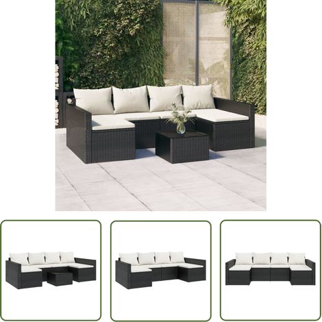 The Living Store 2-tlg. Garten-Lounge-Set mit Kissen Schwarz Poly Rattan - Gartengeräte - Loungemöbel - Gartenloungeset - Rattan Möbel - Außenbereich (1/5)