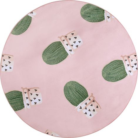 Alfombra de poliéster rosa verde ø 120 cm patrón de cactus habitación infantil Eldivan