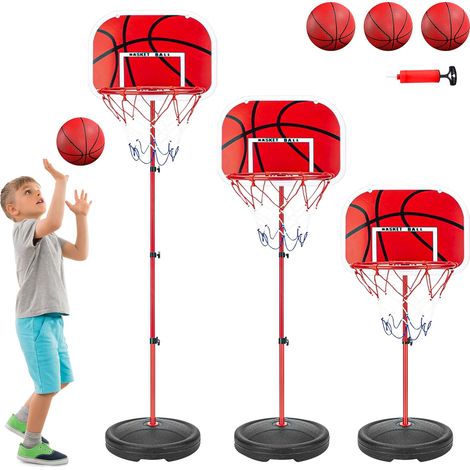 Panier de basket extérieur pour enfants, avec 2 filets, 3 ballons de basket, pompe et outils d'installation, poteau de basket réglable en hauteur de 50 à 150 cm, installation de basket pour jardin/int