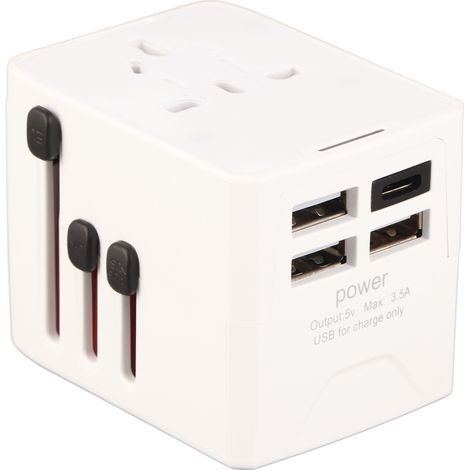 Adaptateur de Voyage Universel avec Ports USB et Type-C - Convertisseur International 110-250V Blanc (1/5)