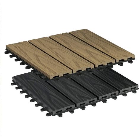 WOLTU 22x Piastrelle per pavimenti WPC in legno terrazze da esterno giardino 2 m² Marrone Chiaro