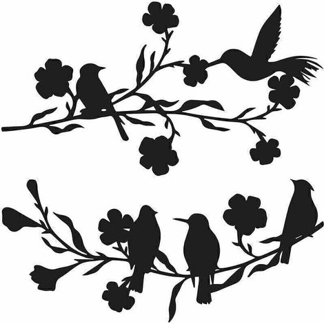 Lot de 2 Oiseaux d'Amour sur une Branche en Métal Arbre Décoration Murale Jardin Extérieur Ornement Cour Oiseaux Statues Résistant aux Intempéries, Noir