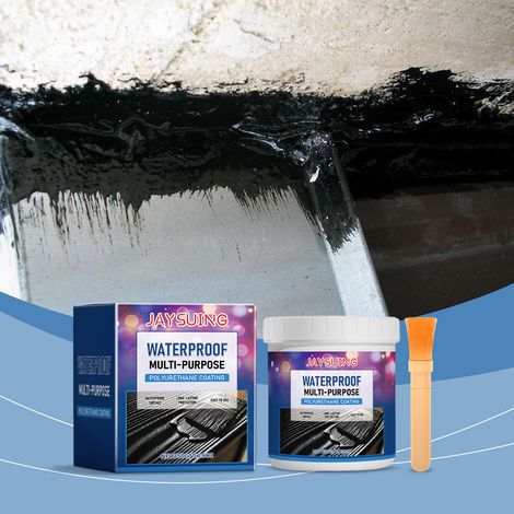 Schwarze, wasserdichte Beschichtung, feuchtigkeitsbeständig, flexibel, abdichtend und zur Leckreparatur geeignet, für Beton, Holz und Metall. 150 g wasserdichte Beschichtung + Pinsel. -- DE (1/5)
