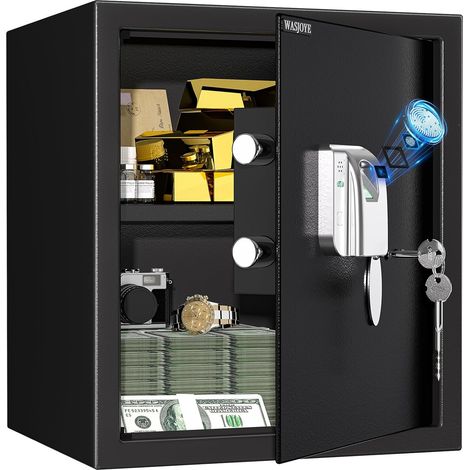 43L Coffre-Fort d'Empreinte Digitale, Biométrique Armoire Coffre-Fort à Domicile avec Clé, Electronique Automatique avec Identification des Doigts pour la Maison, le Bureau, l'Hôtel-403531cm (1/5)