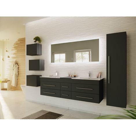 Badmöbelset Roma XL 4-teilig LED-Spiegel Hochschrank 3er Boxen grafit (1/5)
